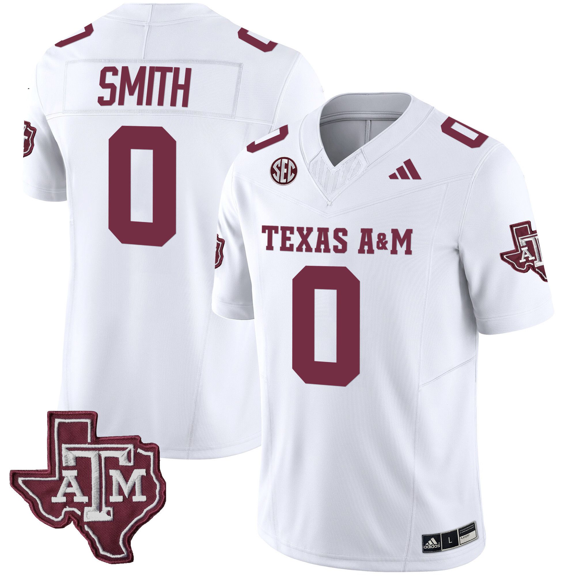 Men Texas A&M Aggies #0 Smith White 2024 Vapor Limited NCAA Jersey